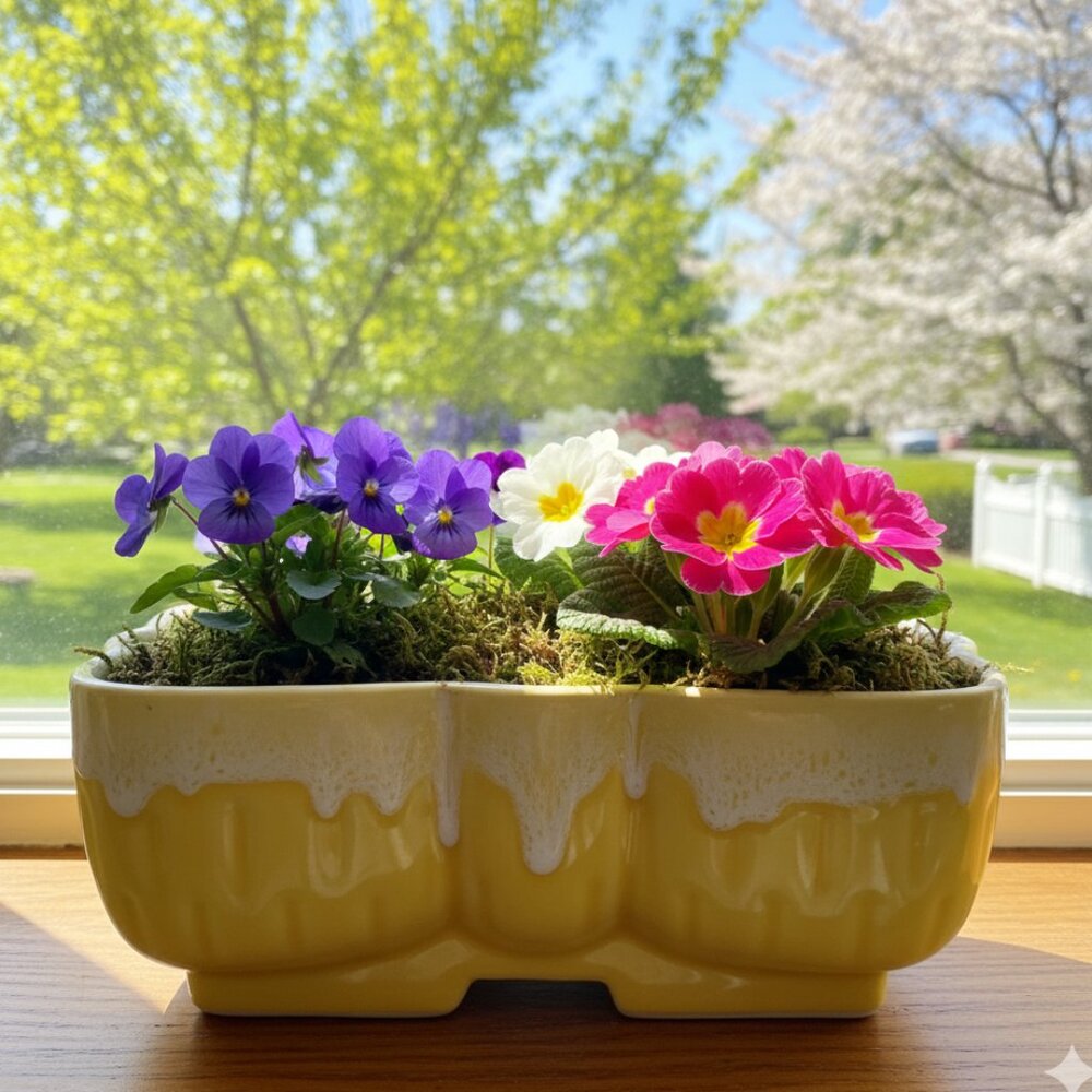 Vintage UPCO Yellow Drip Glaze Scalloped Planter